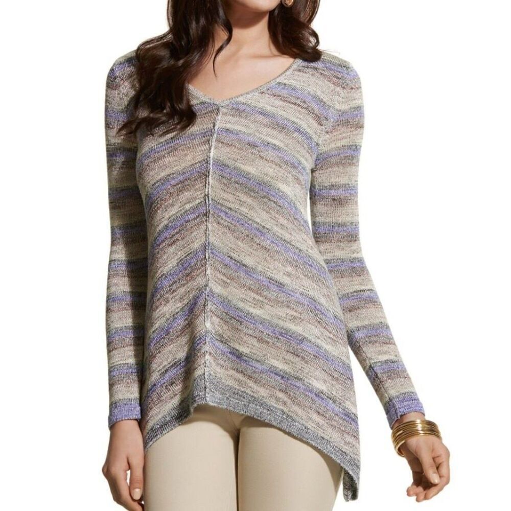 Chico's Women's Sara Shimmer Striped Long Sleeve Sweater Size 2 | Large | 12